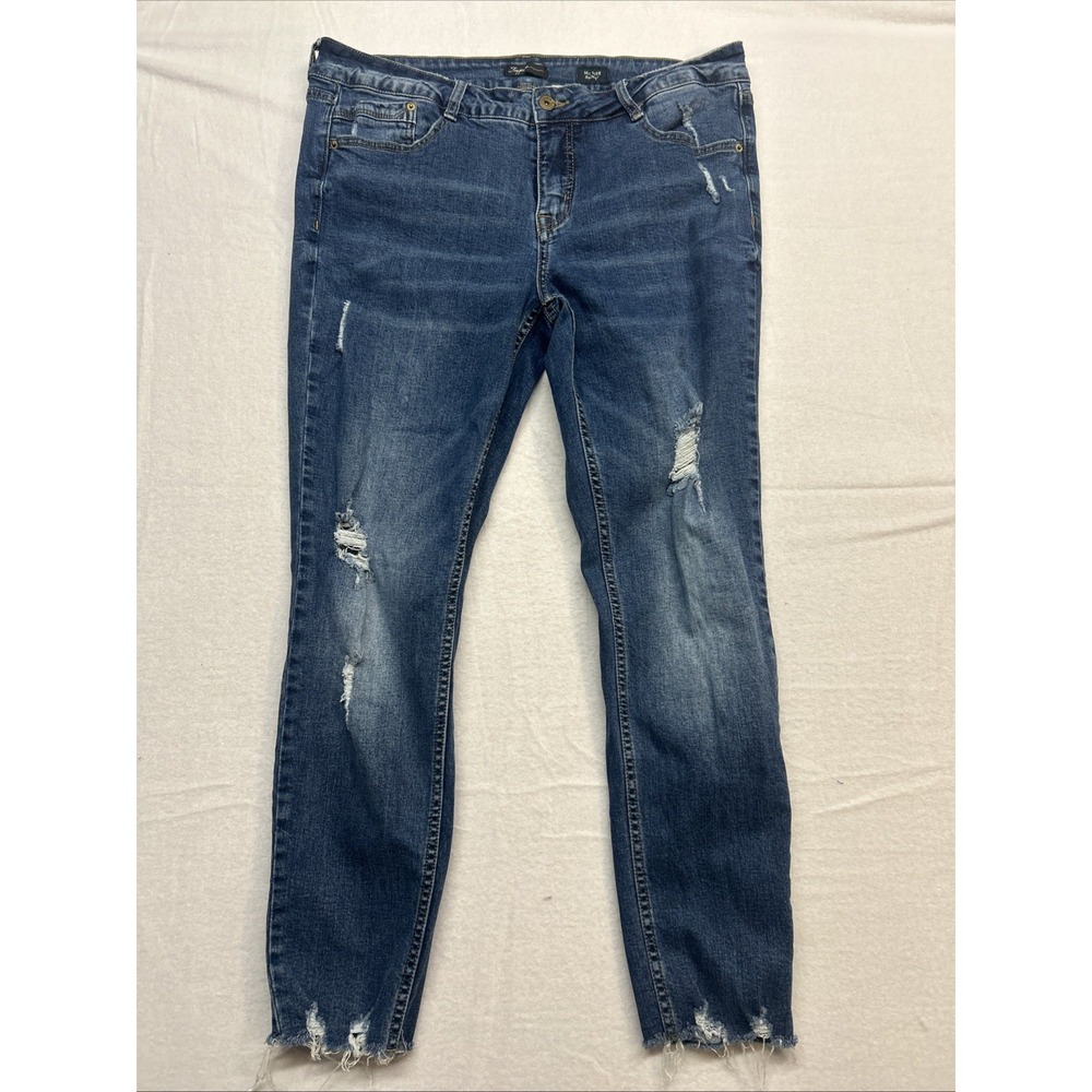 Supplies Skinny Jeans Women's Blue Mid Rise‎ 5-Pocket Distressed Size 12 34X25"